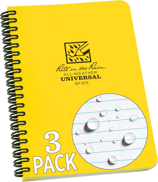 Weatherproof Side Spiral Notebook, 4.625" X 7", Yellow Cover, Universal Pattern, 3 Pack (No. 373L3)