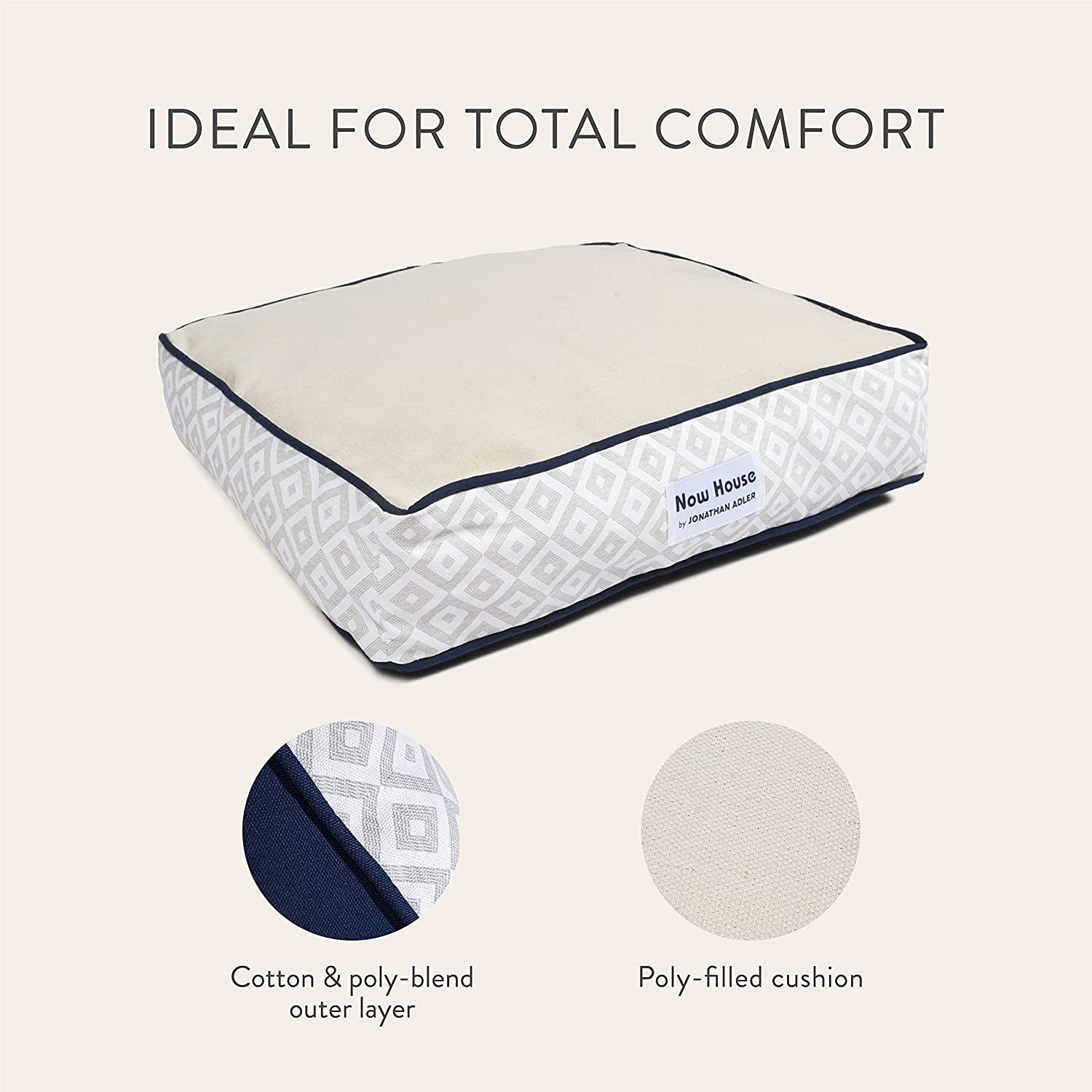 Now House for Pets by Jonathan Adler Grey Diamond Cushion Dog Bed, Medium Medium Dog Bed Washable Dog Bed for Medium Dogs by Now House by Jonathan Adler (FF16059)