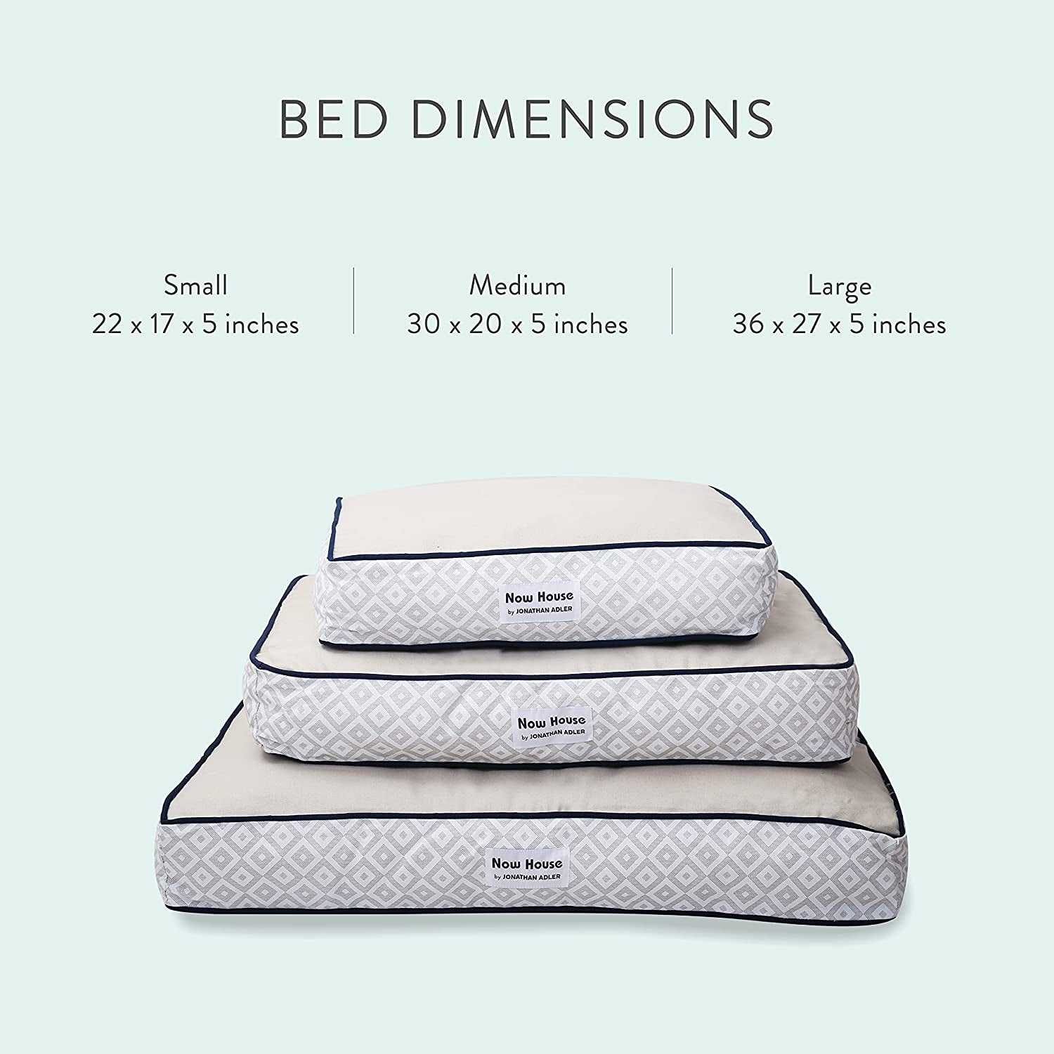 Now House for Pets by Jonathan Adler Grey Diamond Cushion Dog Bed, Medium Medium Dog Bed Washable Dog Bed for Medium Dogs by Now House by Jonathan Adler (FF16059)